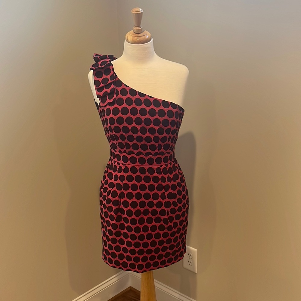 French Connection Pink and Black Polka Dot Dress
